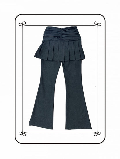 Dark Gray Flared Jeans Regular/Long Version with Pleated Skirt and Cross Motif
