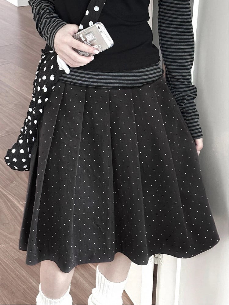 Y2K Gray Polka Dot Pleated Skirt