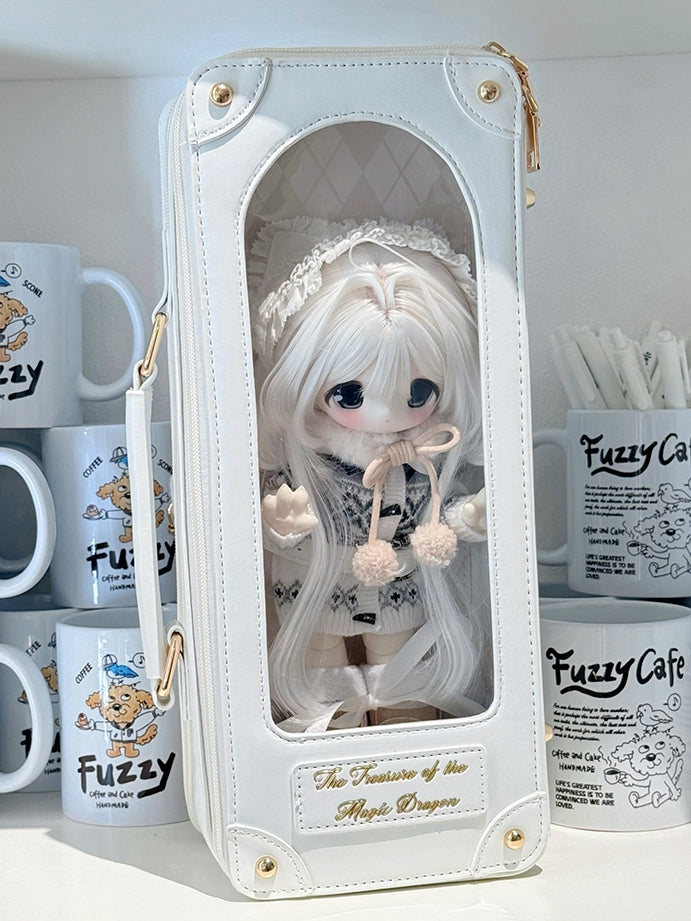 White&Gold Diamond Pattern 1/6 Scale BJD Doll Bag with Two Straps