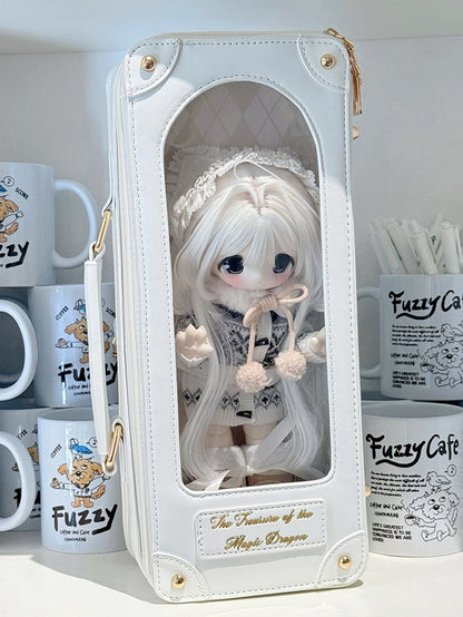 White&Gold Diamond Pattern 1/6 Scale BJD Doll Bag with Two Straps