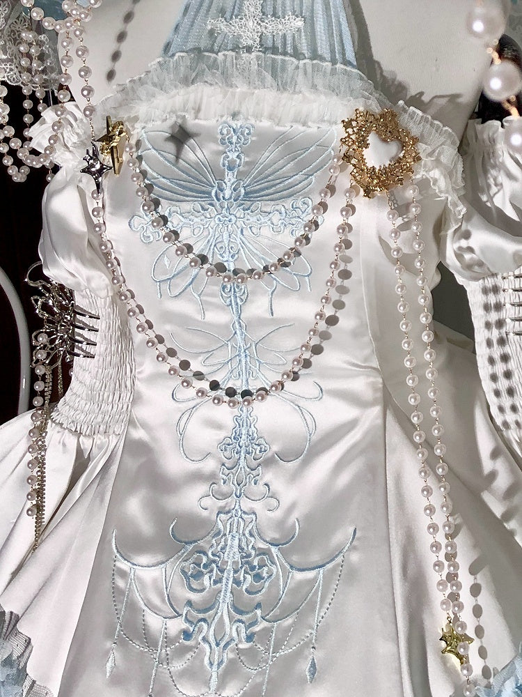 Black / Red / White Heart Brooch with Bead Chains