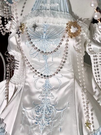 Black / Red / White Heart Brooch with Bead Chains