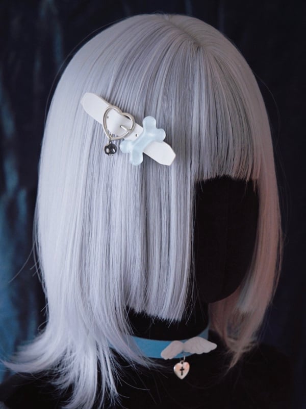 Bone Decorated White PU Heart Buckle Hairclip