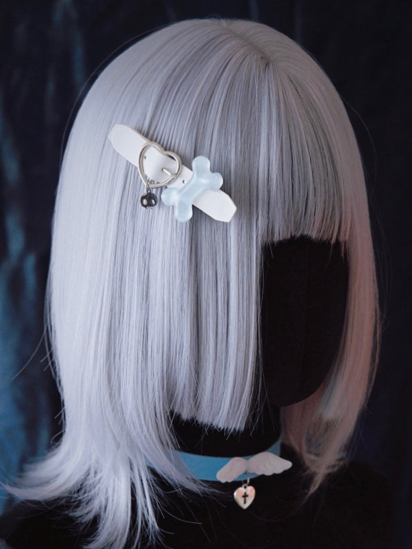 Bone Decorated White PU Heart Buckle Hairclip