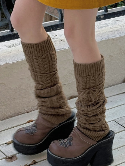 White/Beige/Light Grey/Camel/Dark Grey/Black Y2K Knitted Leg Warmers