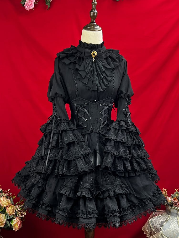 Black Kuro Gothic Lolita Handkerchief Overlay Jacquard Skirt