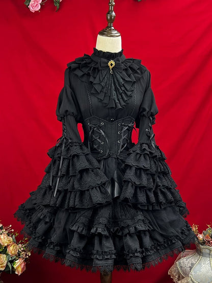 Black Kuro Gothic Lolita Handkerchief Overlay Jacquard Skirt