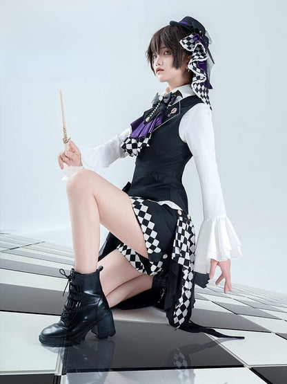 Prince Style Ouji Lolita Handkerchief Hem Black Checked Pattern Shorts
