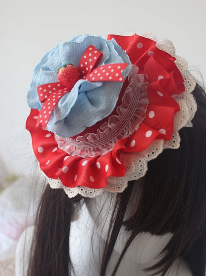 Red Strawberry Decorated Polka-dot Pattern Mini Hat