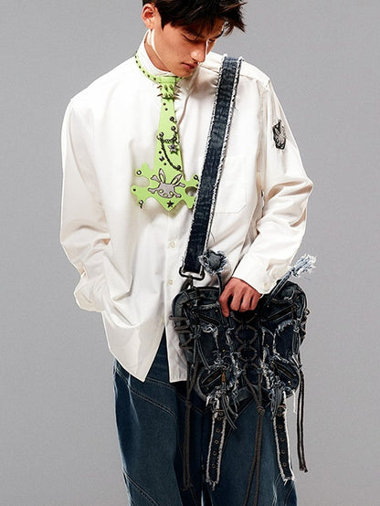 Blue Butterfly Frayed Hem Denim Bag