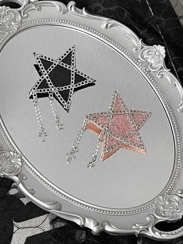 Black/Pink Cross Charm Rhinestone Star Hairclip