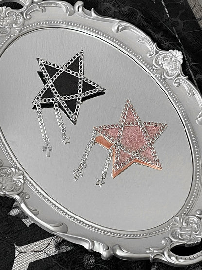 Black/Pink Cross Charm Rhinestone Star Hairclip