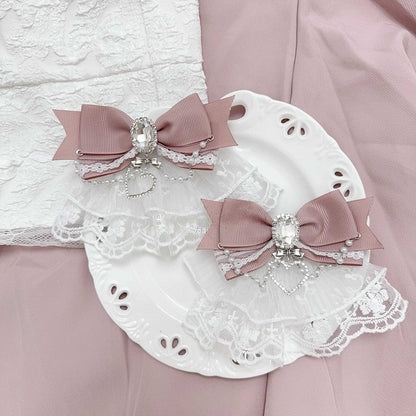 4 Colors Jirai Kei Lolita Twin Tails Bow Hairclips with Beaded Chain