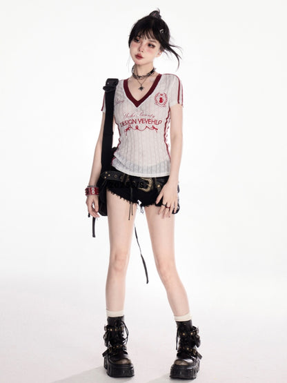 Black Low Rise Raw Hem Faded Wash Denim Shorts with Buckle Belt