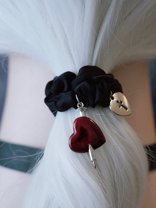 Black Gothic Heart Charms Scrunchie