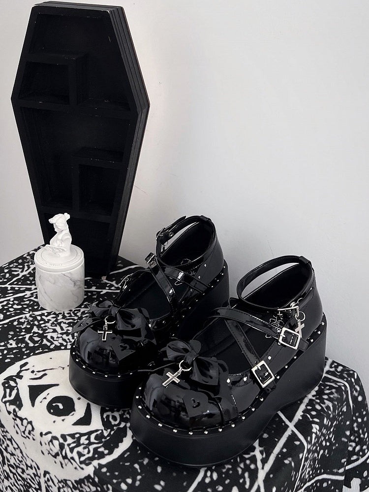 Demon Wings Punk Black Platforms Cross Details