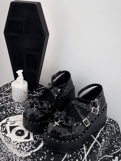 Demon Wings Punk Black Platforms Cross Details
