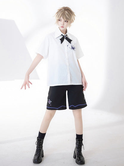 White Summer Ouji Fashion Tea Cup Embroidery Pocket Shirt