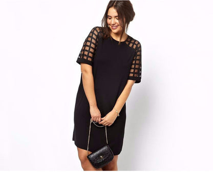 Women's Plus Size Summer Dress Hollow Out Short Sleeve Straight Midi Dress