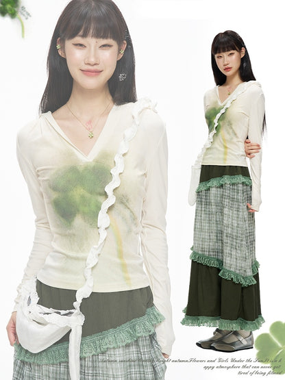 White Sweet Serenity Top with Green Clover Print