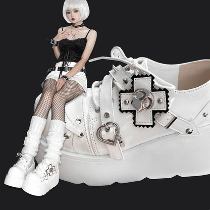 Punk Skull Polished White Gothic Platforms Silver-tone Spike Studs