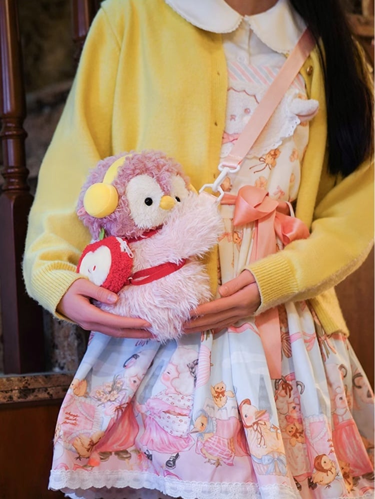 Pink Cute Penguin Plush Backpack/Crossbody Bag + 2 Options Keychain Middle/Large Size