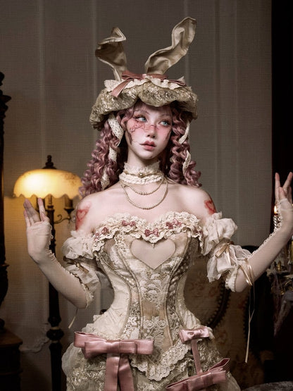 Clearance-Cream Tulle Puff Sleeves