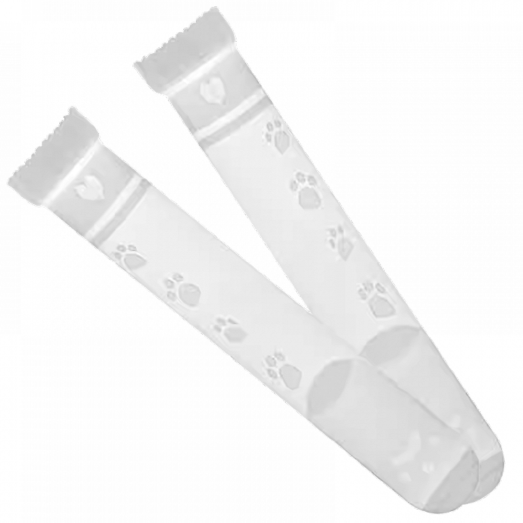 White Semi-sheer Cat Paw Print  Over Knee Stockings