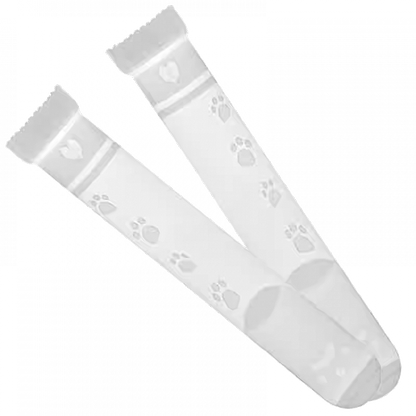 White Semi-sheer Cat Paw Print  Over Knee Stockings
