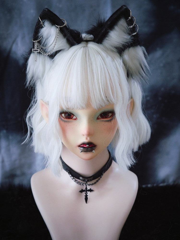 Cross Chains Decorated Black and White Gothic Kitty Ears KC