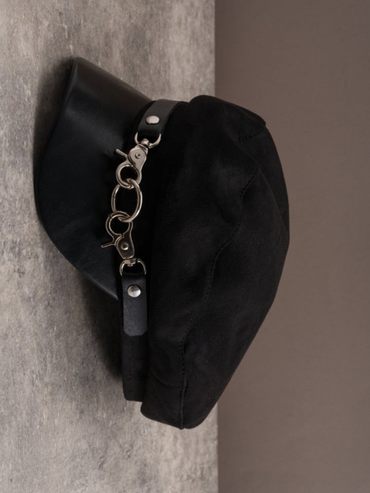 Black Gothic Buckles Design Beret Hat