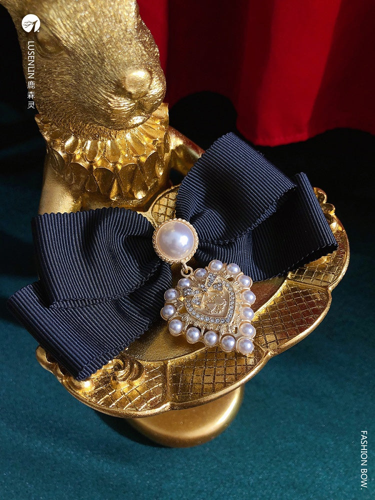 Baroque Black Vintage Retro Ribbon Bow Lolita Brooch