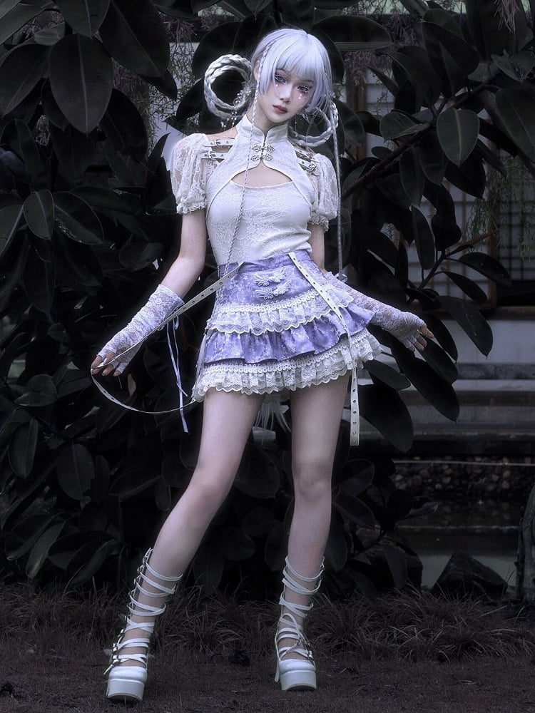 Clearance-Size L for Waist 72CM Purple Tiered Skirt