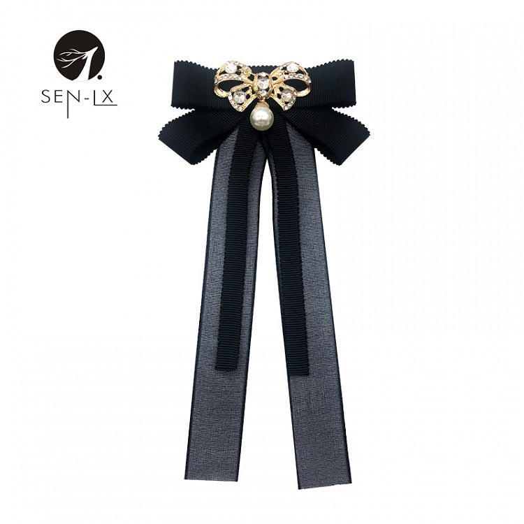 Chiffon Pearl Bow Brooch