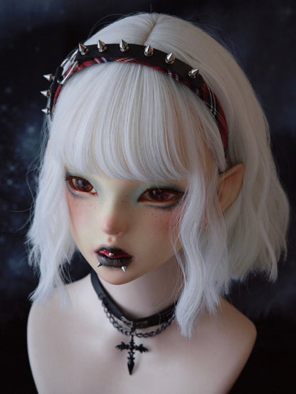 Black And Red Plaid Pattern Heart Buckle With Studs Design KC