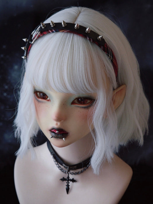 Black And Red Plaid Pattern Heart Buckle With Studs Design KC