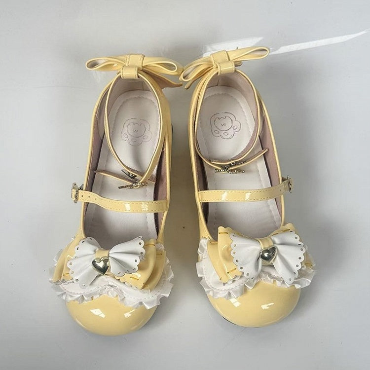 Bear Heel with Bows Decor Yellow Sweet Lolita Mid-heel Mary Janes