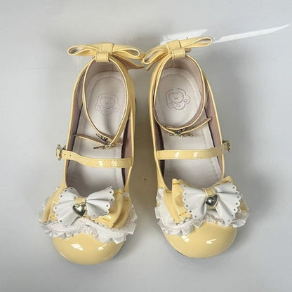Bear Heel with Bows Decor Yellow Sweet Lolita Mid-heel Mary Janes
