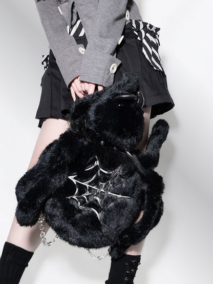 Black Punk Y2K Fleece Spider Backpack