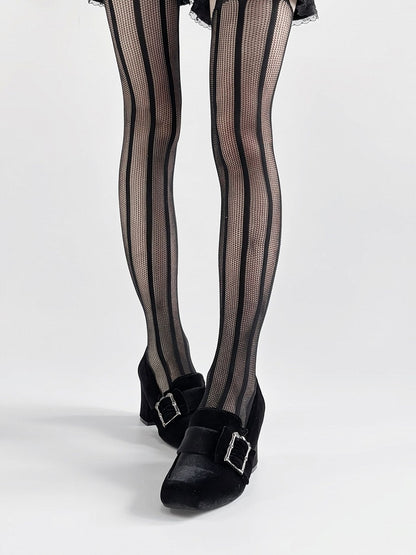 Gothic Velvet Black Square Toe High Block Heel Shoes