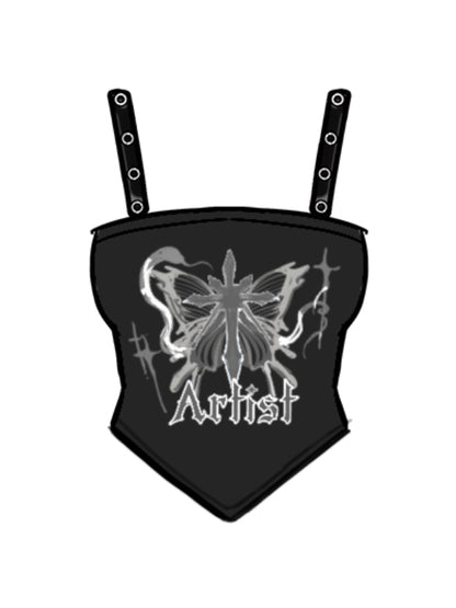 Plus Size Y2K Butterfly Print Black/White Cami Top