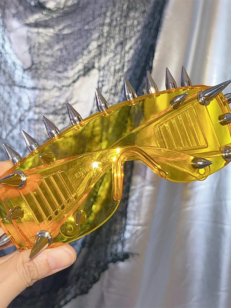 Dark/White/Green/Yellow Stud Detail Cyberpunk Sunglasses