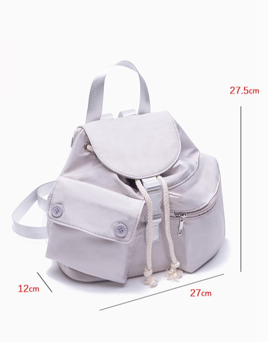 Chic Grey Drawstring Backpack With Flap Closure