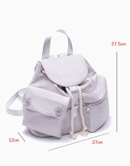 Chic Grey Drawstring Backpack With Flap Closure