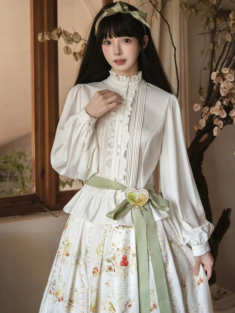 Green & Yellow Embroidery Lolita Brooch with Bird Pattern