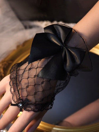 Black/White Bowknot Decorated Lace Wrist Cuffs