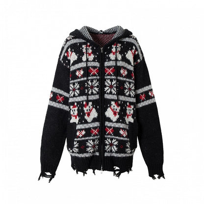 2024 Christmas Black/Brown Mohair Hooded Sweater