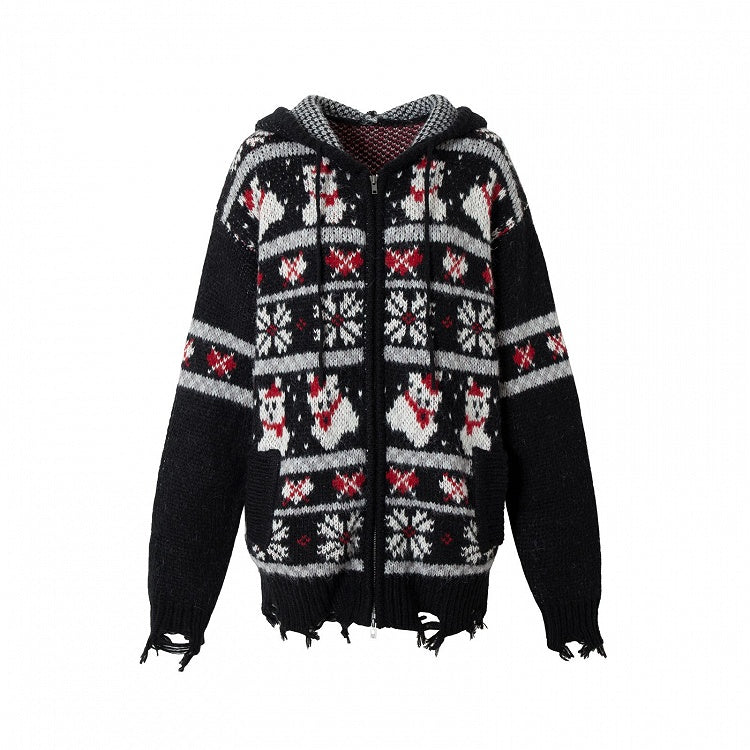 2024 Christmas Black/Brown Mohair Hooded Sweater