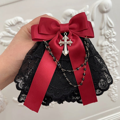 3 Colors Gothic Cross and Chains Bowknot Lace Jabot