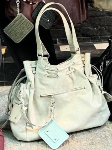 White Soft Tote Bag With Large Capacity&Stud Details